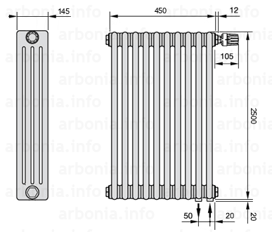 Схема (чертеж) Радиатор Arbonia 4250/10 №89 твв